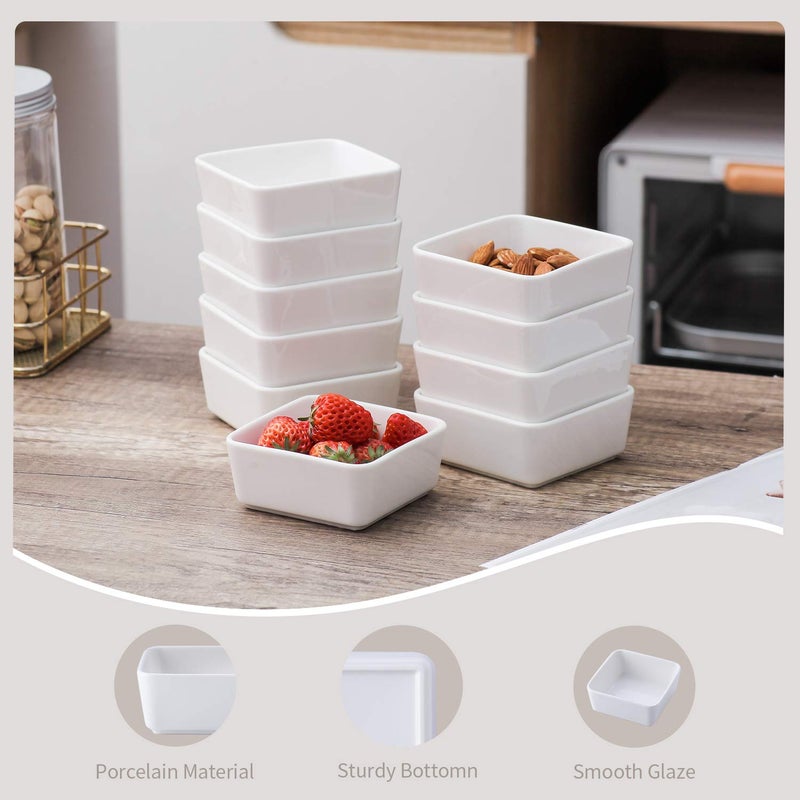 OMAYKEY 3.5 Inch Square Ramekins Set of 10, 6 oz Porcelain Ramekins for Baking, Creme Brulee Dish, Souffle Cups, Appetizer Cups, Dipping Sauce Dish, Custard Dish, Pudding Cups, White - Image 2